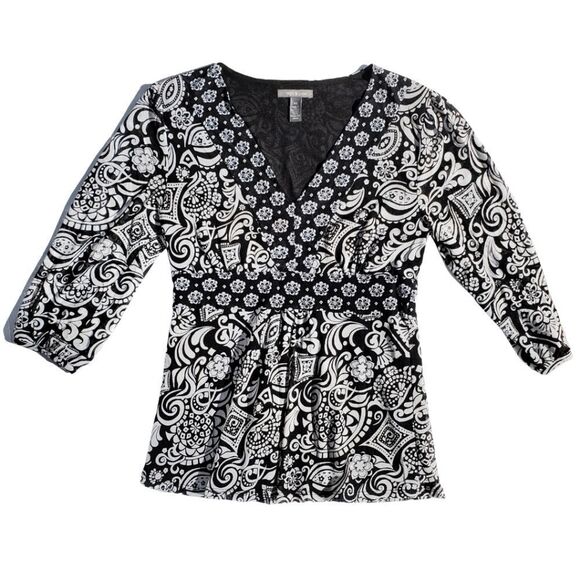 Paisley v-neck mesh layered blouse by Apt.9 / Women's Petite Small PS - Picture 1 of 8